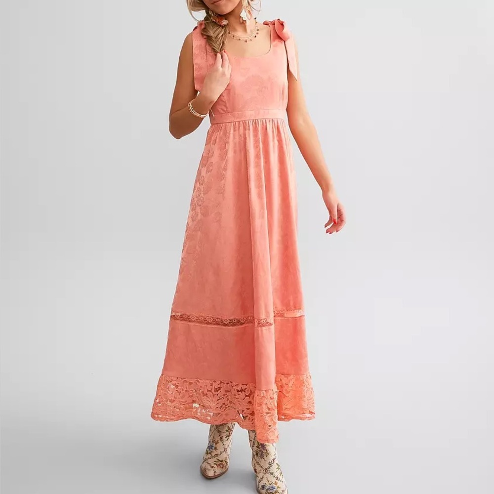 NWT Gimmicks x Rustic Bones Floral Jacquard Maxi Dress Coral sz Small
